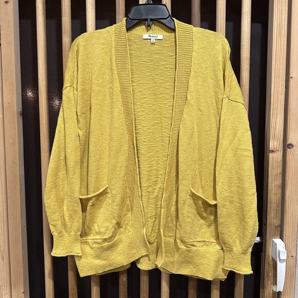 Madewell Cardigan Sweater Womens Size M Mustard Yellow Open Front Pockets AI212 - Picture 1 of 8
